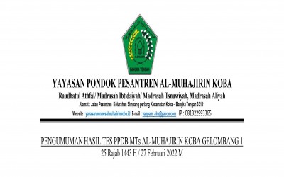 PENGUMUMAN KELULUSAN GELOMBANG 1 PPDB MA AL-MUHAJIRIN KOBA TAHUN 2022
